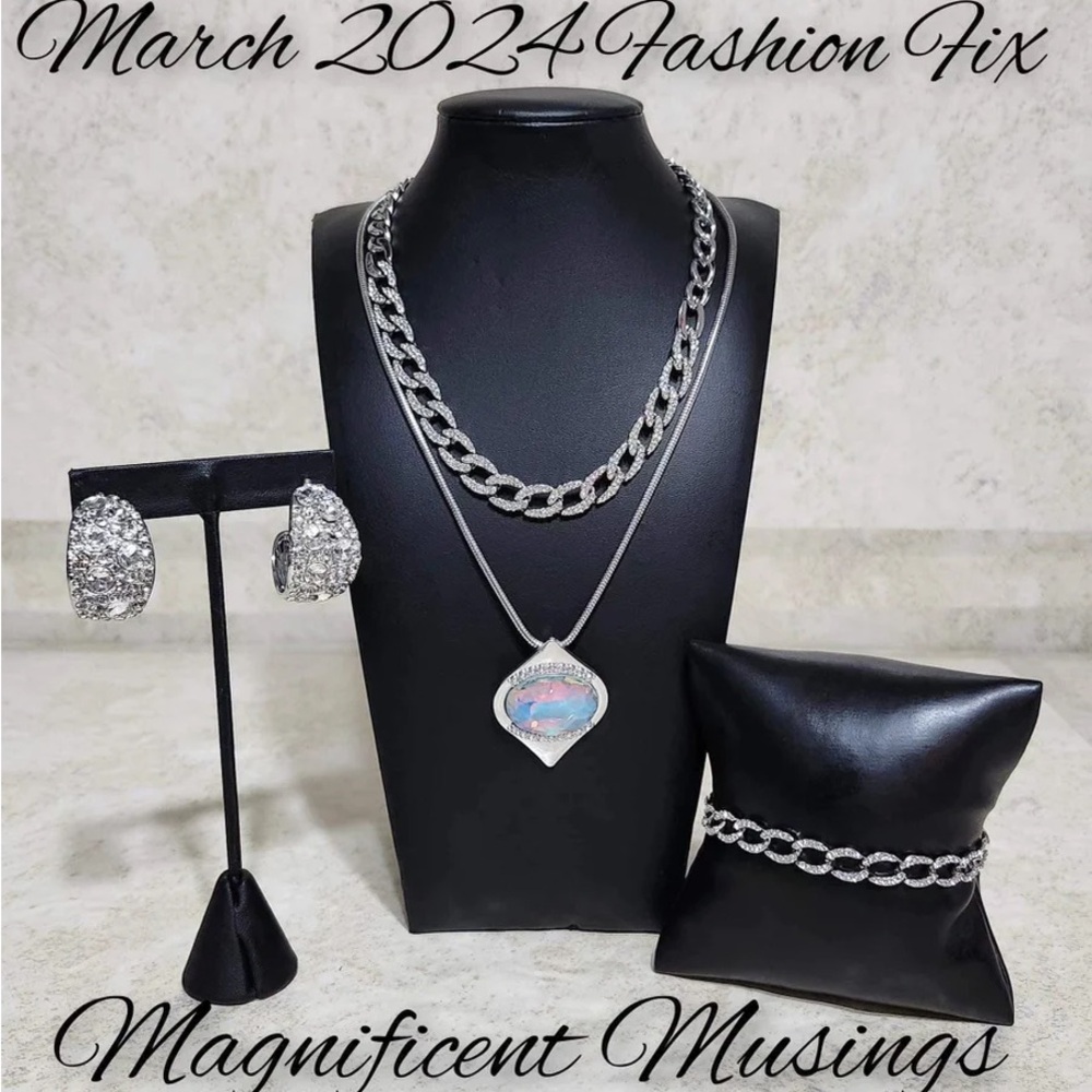 Paparazzi Silver Necklace Set with Iridescent Pendant